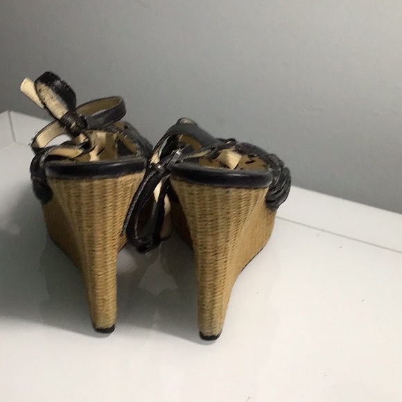 Max Studio Black /Tan High Heel 4” Wedge Shoes - Picture 4 of 6